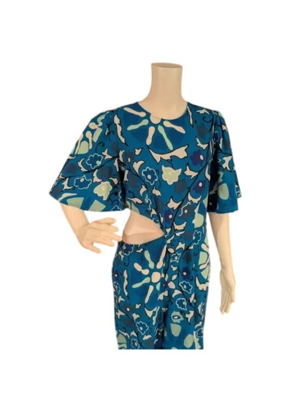 RHODE Zinnia Blue Floral Linen Cut Out Wide Leg Jumpsuit - Picture 3 of 7